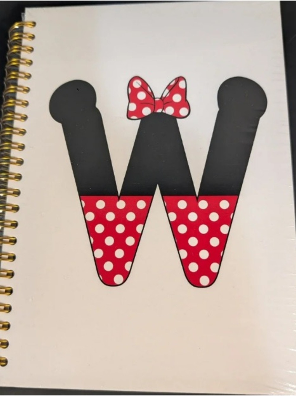 Kids Polka Dot Bow 'W' Notebook - Red & Black